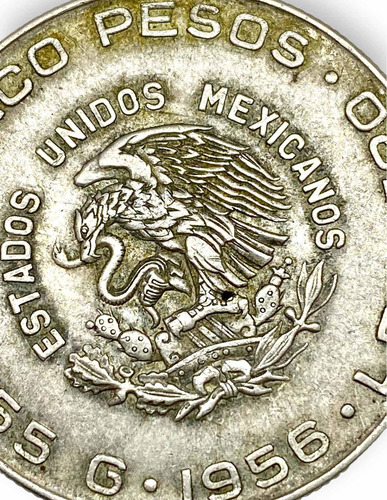 Moneda Plata 5 Pesos Hidalgo 1956 L720 18.055 Gr Encapsulada (Usado)