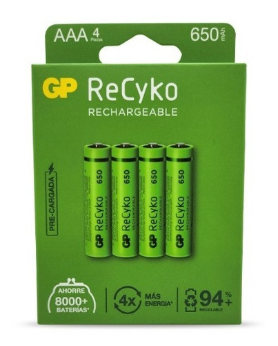 Pilas Aaa Recargables Gp 650mah Nimh Recyko Pack X 8 Unids