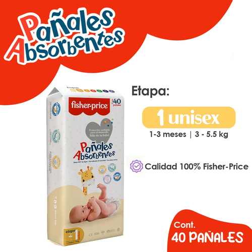 Pañales 40pz Para Bebe Etapa 1 Sin Fugas Unisex Fisher-price Etapa 1 Sin Género