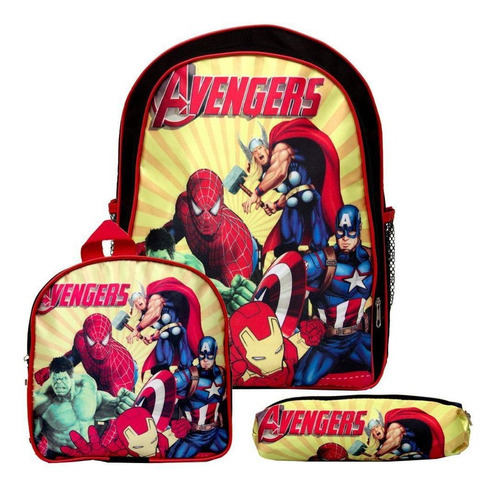 Kit Mochila Masculina Costas Vingadores Lancheira Estojo