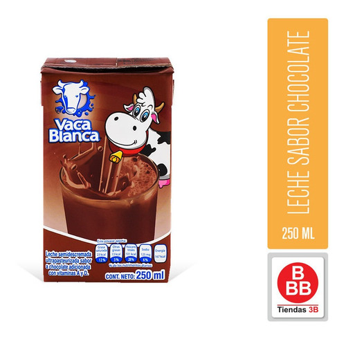 Imagen 1 de 2 de Leche Sabor Chocolate Vaca Blanca, 250 Ml