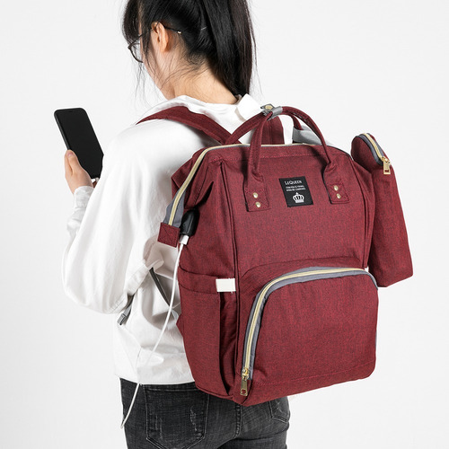 Bolsa Mochila Maternidade Lequeen Tradicional Bebê Moderna Cor Vinho