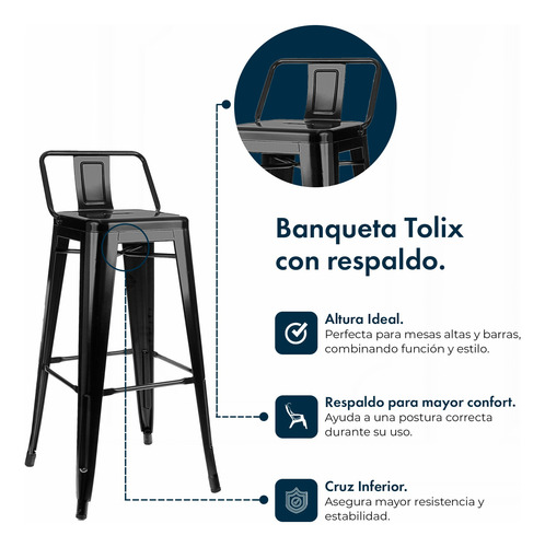 Banqueta Alta Taburete Tolix Con Respaldo Set X2 Gardenlife