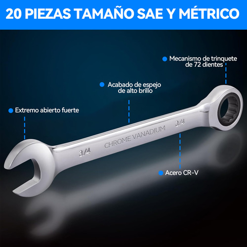 Hikeren Juego De Llaves Trinquete De Pulgadas Y Métricas De 20 Pcs