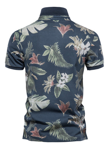Camisa Polo Masculina Casual Com Estampa Floral Com Estampa