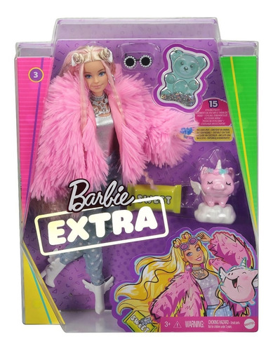 Barbie Extra Doll In Pink Coat With Pet Unicorn-pig