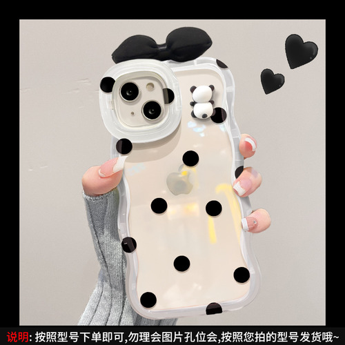 Fundas Para iPhone 3d Panda Bowknot 15 14 Pro Con Doble Soporte De 13 Pulgadas