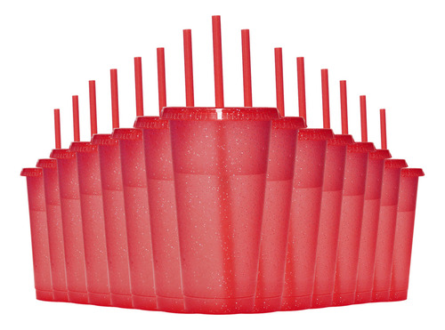 Vasos Reutilizables De 24 Oz Con Tapa Y Popote, 15 Piezas Color Rojo