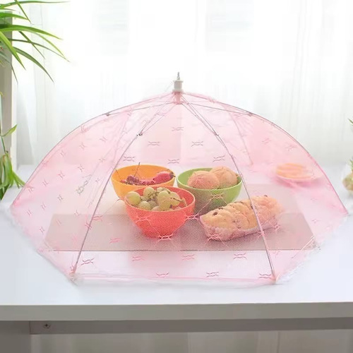2 Fundas Protectoras Cubre Alimentos Plegable Malla 60cm Par Rosa Encaje