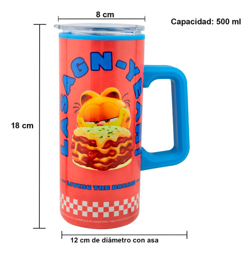 Termo Doble Pared Con Asa 500 Ml Color Garfield La Película