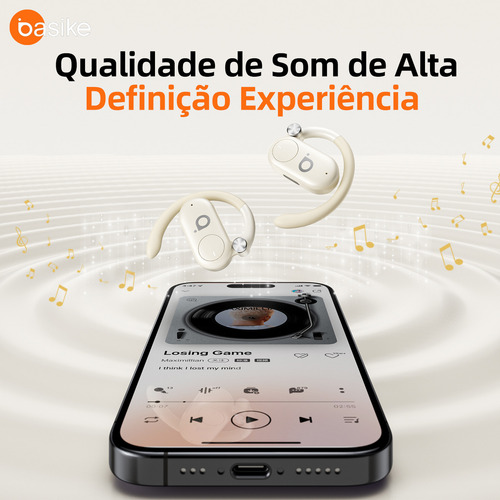 Fone De Ouvido Basike Sem Fio Bluetooth 5.4 Sport Corrida Ows Waterproof Prova D'água Com Gan 30 Horas De Duração Ba-Fon158 Cor Preto
