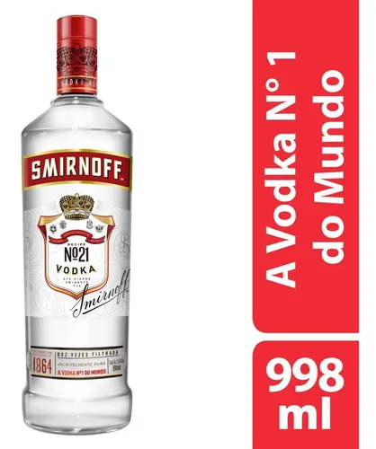Garrafa de Vodka Smirnoff de 998ml com destaque para o selo de vodka número 1 do mundo