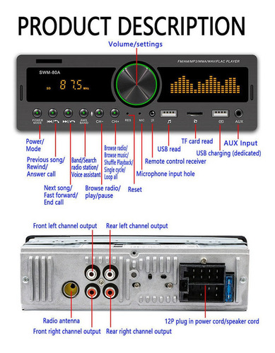 Bluetooth Estéreo Fm Radio Aux Tf Tarjeta U Disco En