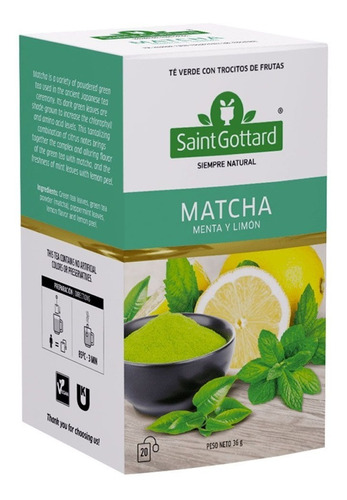 Té Saint Gottard Matcha Menta Y Limon X20 Microcentro