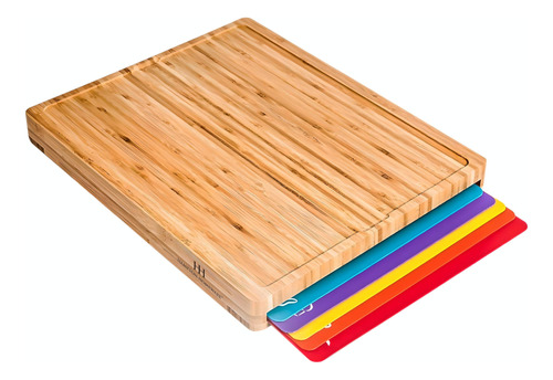 Juego De Tablas De Cortar De Madera De Bambu Grande Con 6 Al