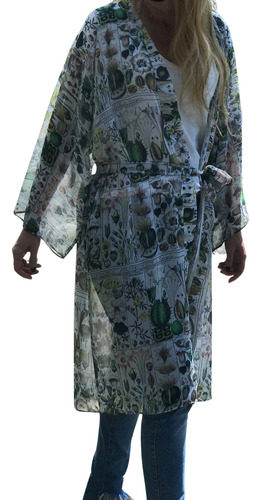 Kimono Em Chiffon Estampado Com Cinto - Estampa Floral