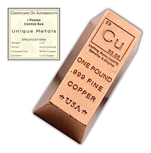 Pisapapeles Unique Metals, Lingote De Cobre, 454 Gramos