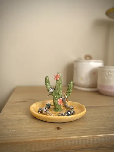 Plato Joyero Cactus Ceramica Alhajero Despojador