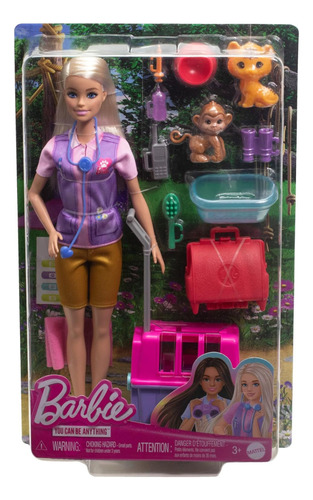 Boneca Barbie Loira Profissões Resgate Animais E Acessórios