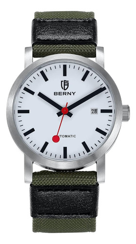 Berny Reloj Automatico Clasico Para Hombre De Pulsera Verde Plateado Blanco