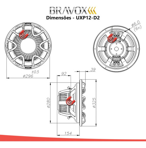 Subwoofer Bravox Uxp12d2 12 Pol 1000w Bobina Dupla 2 Ohms