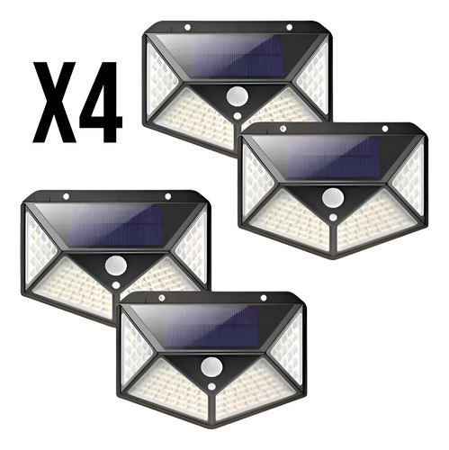 Aplique Reflector Solar Led Panel Recargable 100exterior X4u Negro Blanco Neutro