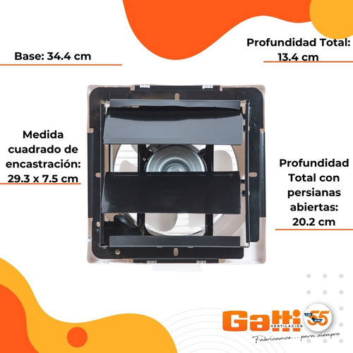Extractor De Aire 25 Cm Para Pared Baño Cocina Con Persiana