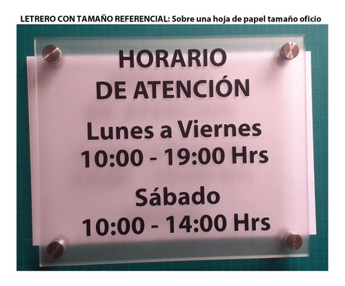 Letrero Horario De Atención 30x25cm (solo Texto, Sin Logo)