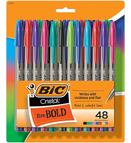 Bic Cristal Xtra Bold Fashion Ballpoint Pens, Paquete De 48,