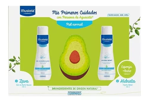 Kit Mustela Bebé Baby Aguacate Gel Baño Body Lotion Esponja