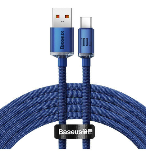 Cable rápido USB Turbo Baseus de 100 W para tipo C, 2 metros, color azul