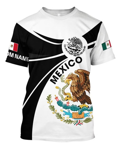 Camiseta De Manga Corta Estampado Retazos Bandera Mexicana 