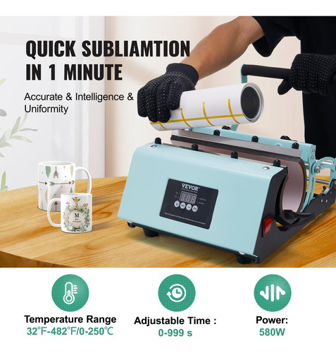 Máquina De Prensado Térmico Tumbler Vevor 330-900 Ml Con Sub