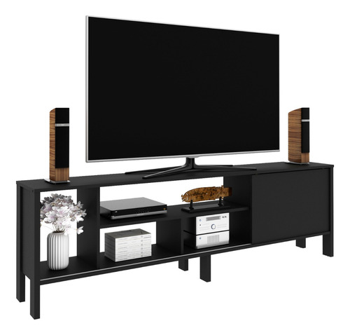 Mueble Para Tv 65  Rack Moderno Con Puerta Corrediza Negro