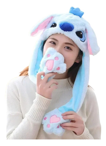 Stitch Touca Gorro Pelúcia Mexe Levanta Orelha, Luzes De Led Azul Unico