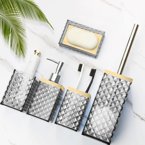 Set De Baño 5 Accesorios Elegantes Diseño Tridimensional Gris