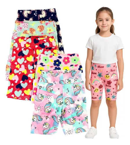 Kit 3 Bermuda Ciclista Infantil Estampada Menina Verão