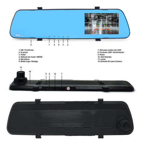 Retrovisor Com Tela + Câmera + Sensor Ré Grafite Monza