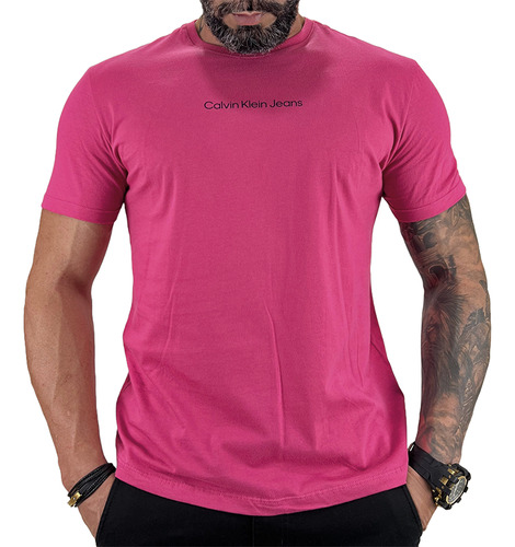 Camiseta Calvin Logo Centralizado Rosa Escuro