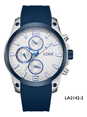 Reloj Hombre Loix® La2142-2 Azul Y Plateado, Tablero Blanco