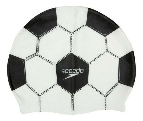Gorra de natación Speedo Ball de silicona para gimnasia acuática, color blanco/negro, diseño de tela, balón de fútbol