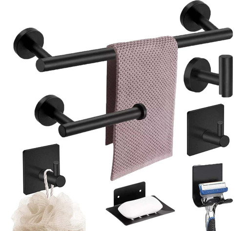 Juego De Accesorios De Baño Set De Toallero Negro Mate 7 Pcs