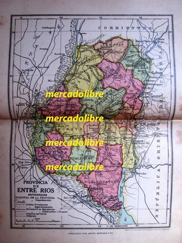 Mapa Entre Rios 1920 Telegrafo Ferrocarril Estacion Plano (Usado)