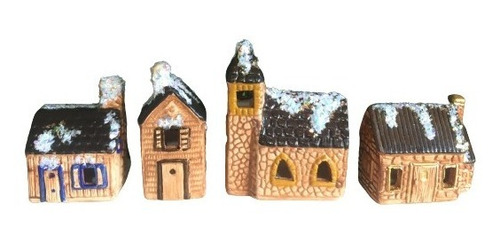 Set De 4 Casitas Navideñas Para Nacimientos, De Cerámica