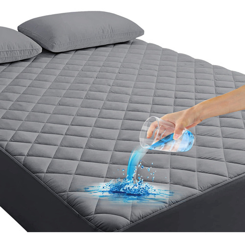 Cubre Colchon Impermeable 3 Capas Protector Individual Color Gris Diseño De La Tela Liso