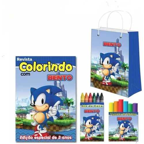 Livrinho de Colorir + Giz de Cera - Lembrança Festa Sonic