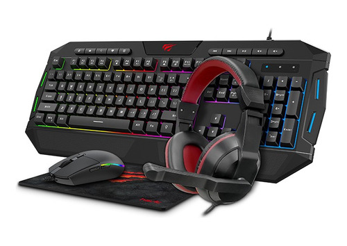 Combo Gamer Havit 4 En 1 Teclado Mouse Auriculares Mousepad