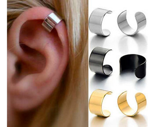 Ear Cuff Grapa Clip Argolla Acero Inoxidable 2 Piezas