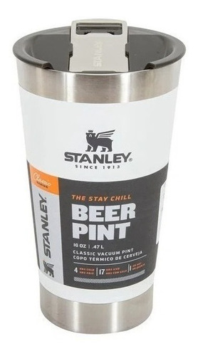 Vaso térmico para cerveza Stanley Pint de acero inoxidable con abridor, 473 ml, color blanco liso