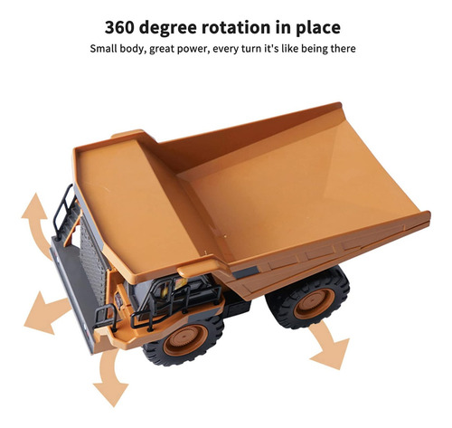 Camión volquete RC, camión volquete con control remoto a escala 1:24, camión de construcción RC de 9 canales y 2.4 GHz, vehículos de ingeniería, juguetes educativos con luz y música para niños y niñas